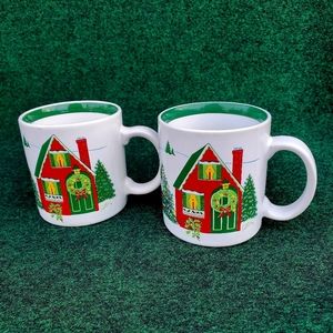 VTG Himark Christmas Holiday Coffee Cup Season's Greetings 1985 Japan 2-lot Set